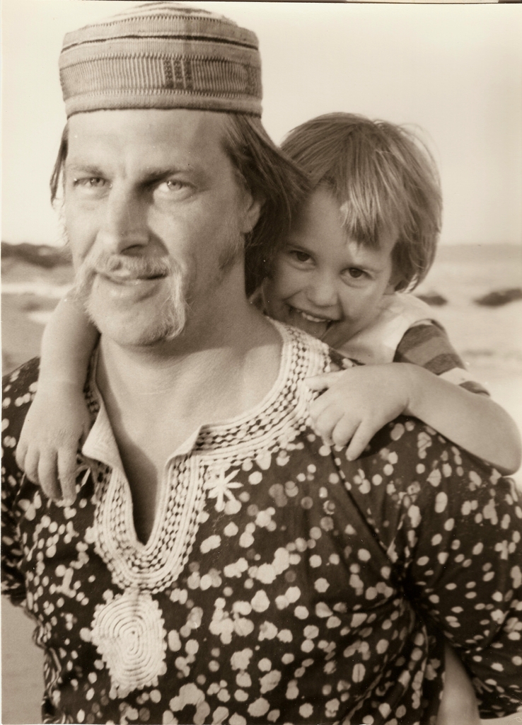 Chris with daughter Andromeda at Qolora River Mouth during his first visit back to South Africa after leaving in 1964. December 1970