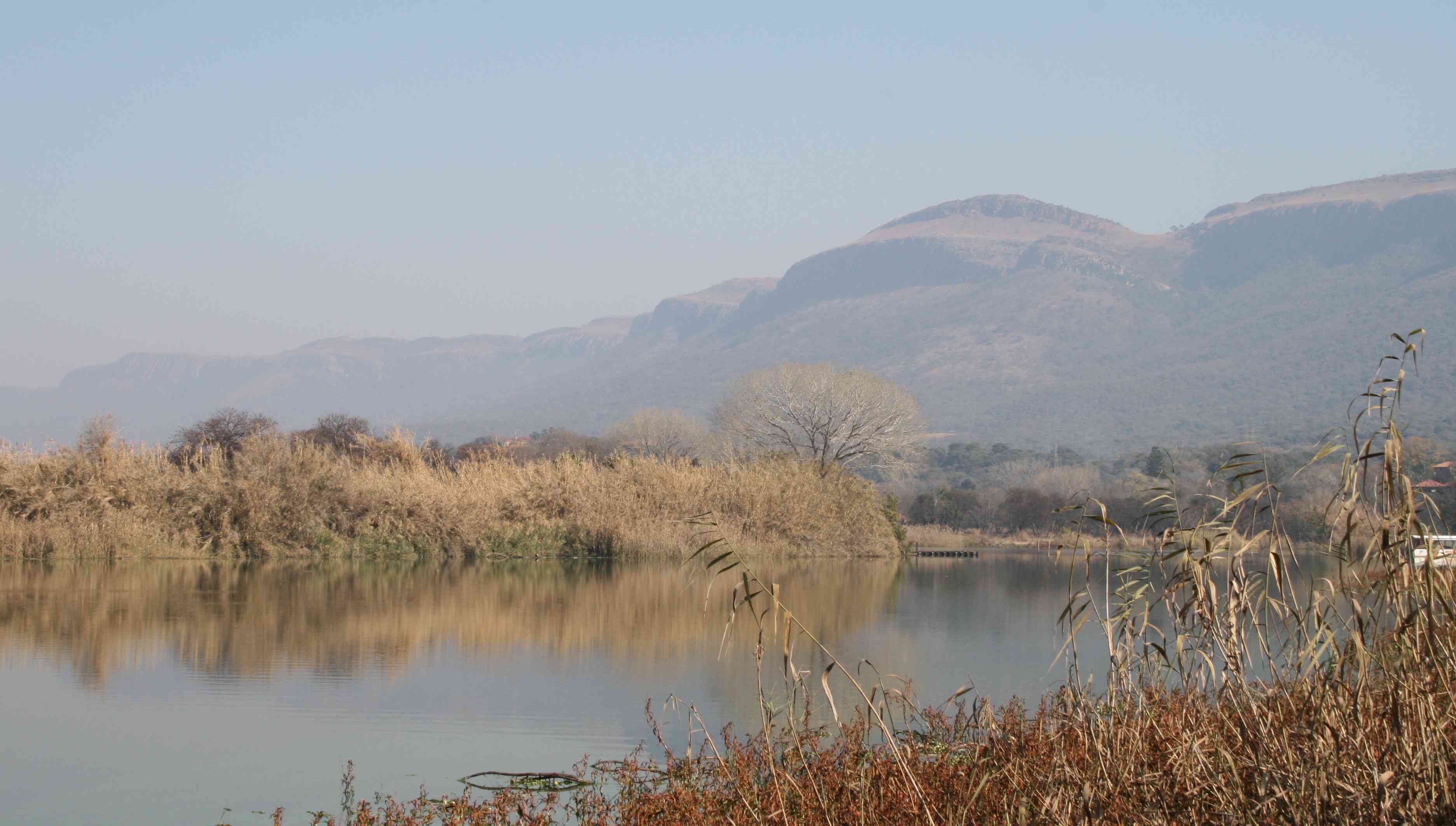 A tranquil part of the dam overlooked by the Magaliesberg